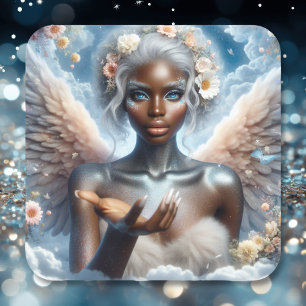 Adesivo Quadrado Anjo Preto com Olhos Azuis