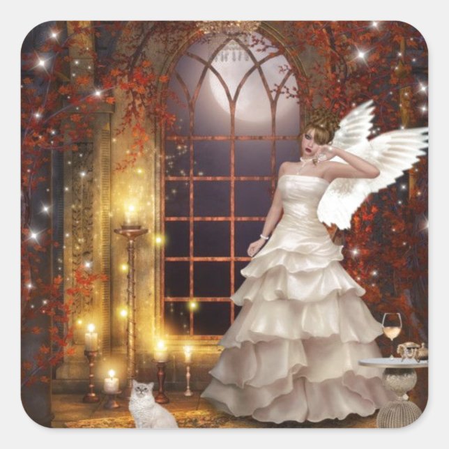 Adesivo Quadrado Anjo Triste com Gatinho (Frente)