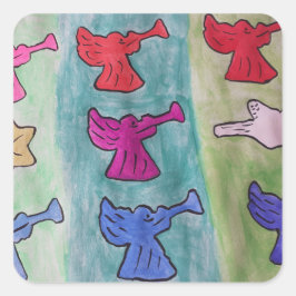 Adesivo Quadrado Anjos de Natal com trompetes