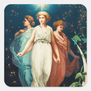 Adesivo Quadrado Anjos, Estrelas, Mulheres, A Lua Natal Religiosa