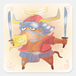 Adesivo Quadrado Ano da Aquarela do Ox, Samurai