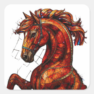 Adesivo Quadrado Ano do Cavalo de Fogo 2026 Majestoso Chinês
