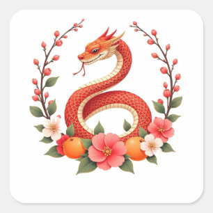 Adesivo Quadrado Ano do dragão chinês fofo rindo