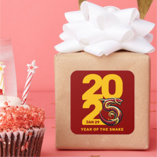 Adesivo Quadrado Ano Dourado Vermelho do Cobra de 2025