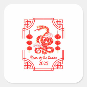 Adesivo Quadrado Ano Novo Chinês 2025 Os Cantos Lanterna Cobra