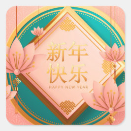 Adesivo Quadrado Ano Novo Chinês Ano do Tigre