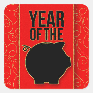 Adesivo Quadrado Ano novo chinês da silhueta do preto do porco