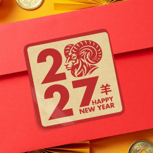 Adesivo Quadrado Ano Novo Chinês do Bode de Fogo 2027