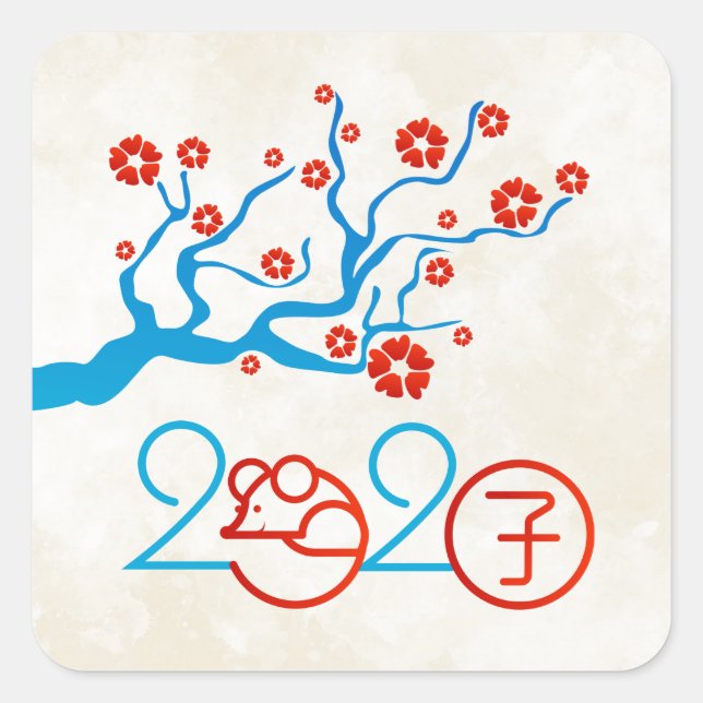 Adesivo Quadrado Ano Zodíaco Chinês do Rato 2020 (Frente)