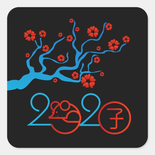 Adesivo Quadrado Ano Zodíaco Chinês do Rato 2020 (Frente)