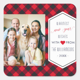 Adesivo Quadrado Anos novos Buffalo Xadrez Cartões de natal Foto