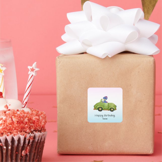 Adesivo Quadrado Antecedente de aniversário de um dinossauro engraç (Festa)