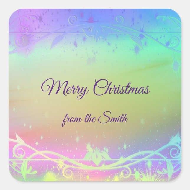 Adesivo Quadrado Antecedentes florescentes de Natal roxo (Frente)