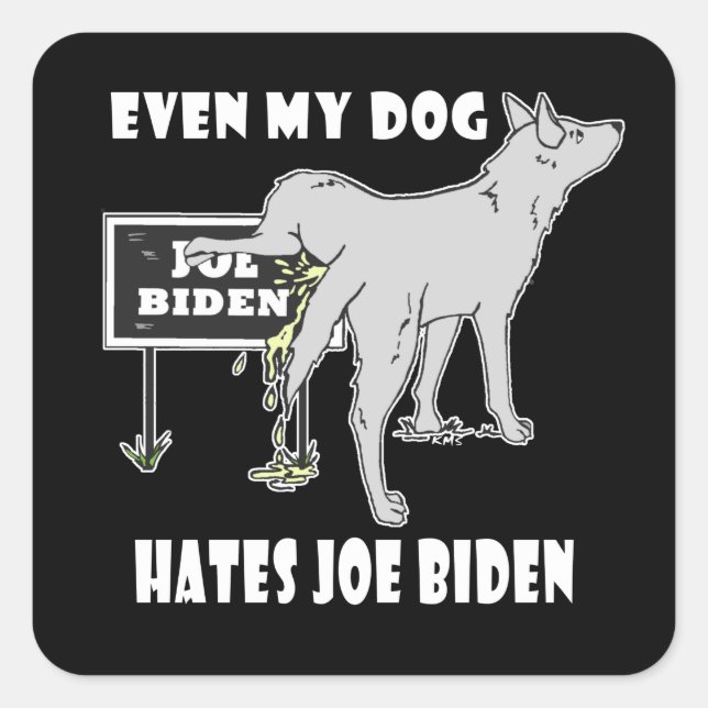 Adesivo Quadrado Anti Joe Biden Meu Cachorro Odeia Biden Humor Polí (Frente)