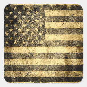 Adesivo Quadrado Antiga bandeira americana Grunge 2