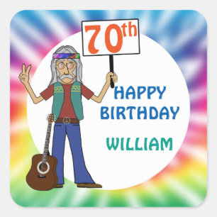 Adesivo Quadrado Antiga Festa de aniversário Hippie Tie Dye