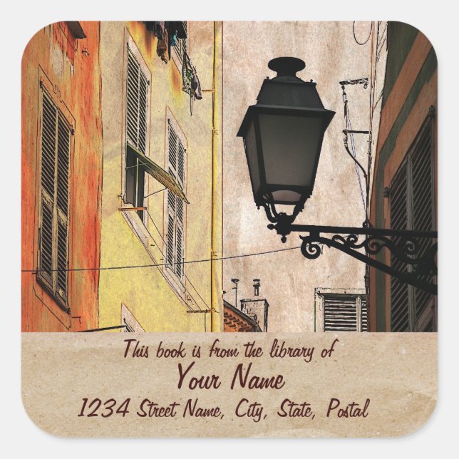 Adesivo Quadrado Antiga placa adesiva da biblioteca Nice (Frente)