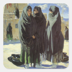 Adesivo Quadrado Antigo Americano Nativo, Taos Girls por Walter Ufe