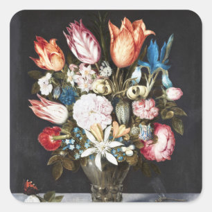 Adesivo Quadrado Antigo Bosschaert Tulipas e Rosas Holandeses Arte