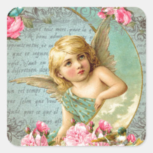 Adesivo Quadrado Antiguidade azul do rosa cor-de-rosa do vintage do