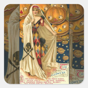 Adesivo Quadrado Antiquado Halloween Jack O Lanterna