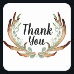 Adesivo Quadrado Antler e Vinha Agradecimento Aquarela<br><div class="desc">Por Honey & Birch Studios</div>