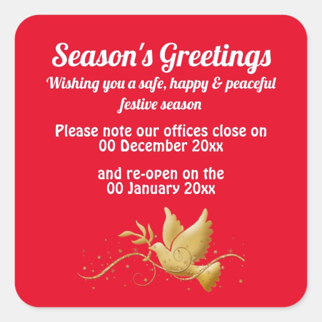 Adesivo Quadrado Anúncio de fechamento de datas em aberto fechadas  (Frente)