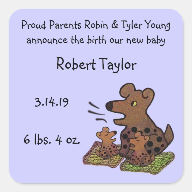 Adesivo Quadrado Anúncio de Nascimento dos Pupus Bonitos (Frente)