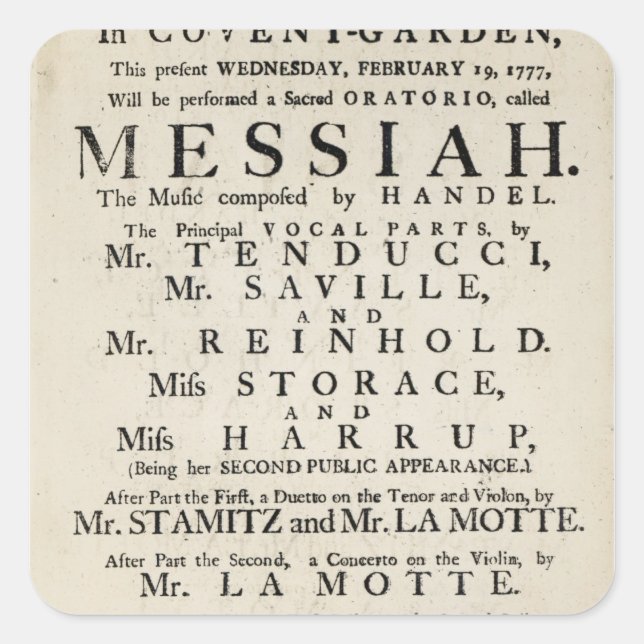 Adesivo Quadrado Anúncio de playbill de uma performance (Frente)