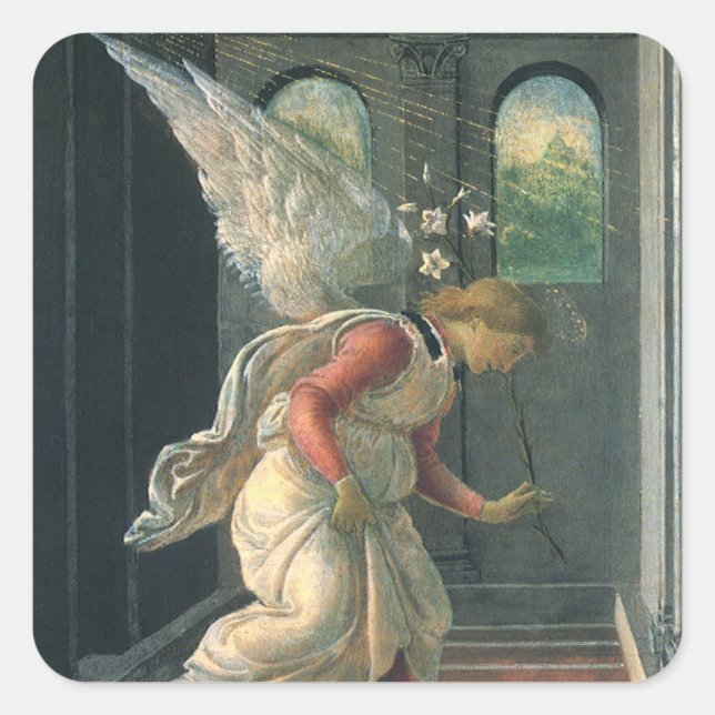Adesivo Quadrado Anúncio (detalhe do anjo) de Sandro Botticelli (Frente)