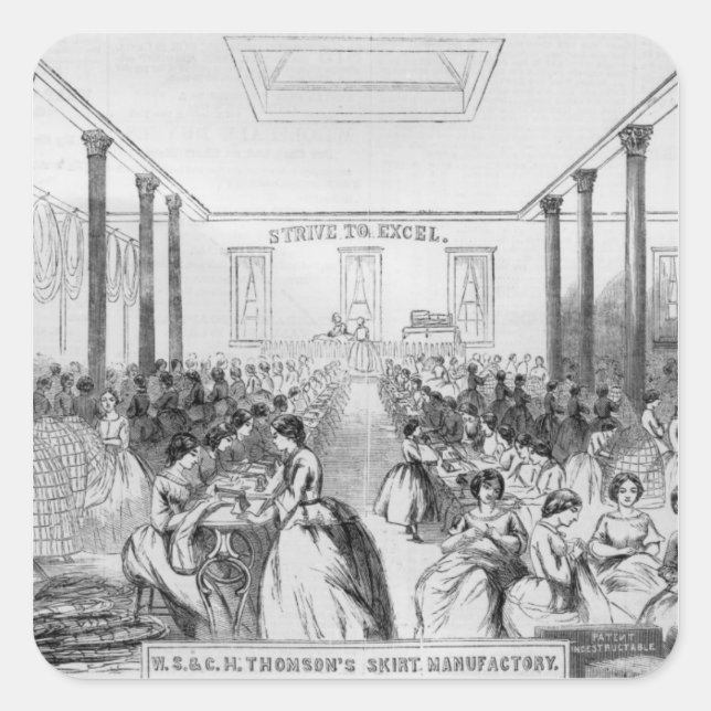 Adesivo Quadrado Anúncio para a produção de saia Thomson (Frente)