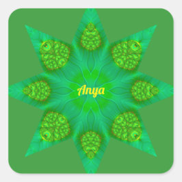Adesivo Quadrado ANYA ~WOW! Design Fractal de Estrela Verde Octagon