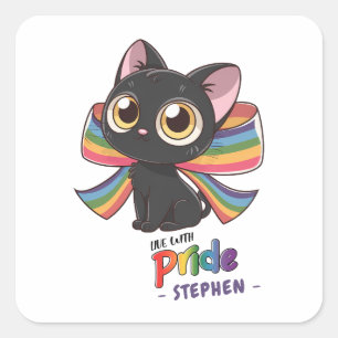 Adesivo Quadrado Ao Vivo com Orgulho - Orgulho LGBTQ do Rainbow Cat