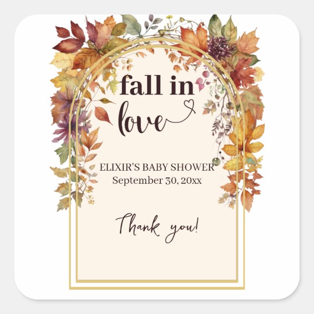 Adesivo Quadrado Apaixonar-Se Pelo Chá De Bebês De Outono (Frente)