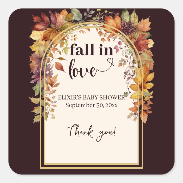 Adesivo Quadrado Apaixonar-Se Pelo Chá De Bebês De Outono (Frente)