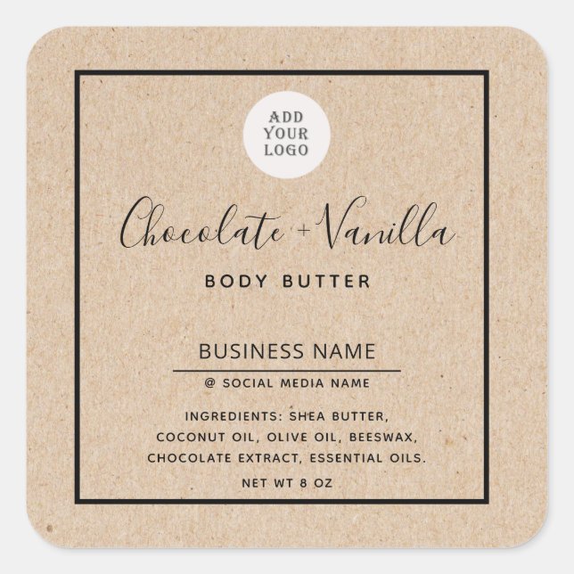 Adesivo Quadrado Aparência de papel kraft Tipografia moderna simple (Frente)