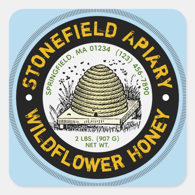 Adesivo Quadrado Apelido das colmeias Azul-claro (Frente)