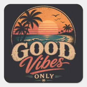 Adesivo Quadrado Apenas Boas Vibrações Design Retro Pôr do Sol