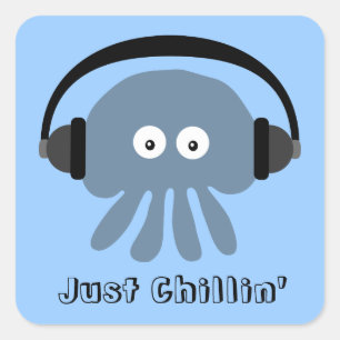 Adesivo Quadrado Apenas medusa azuis de Chillin com fones de ouvido
