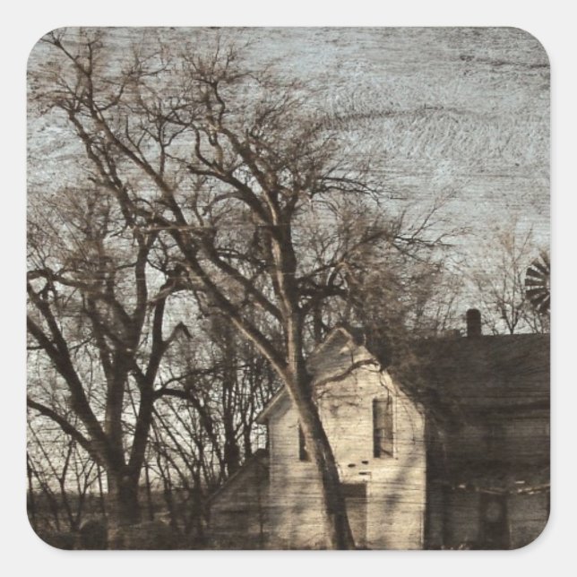 Adesivo Quadrado Apenas Memórias Permanecem, Fazenda Abandonada (Frente)