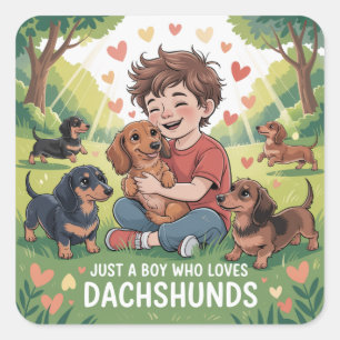 Adesivo Quadrado Apenas um Menino que Ama Dachshunds