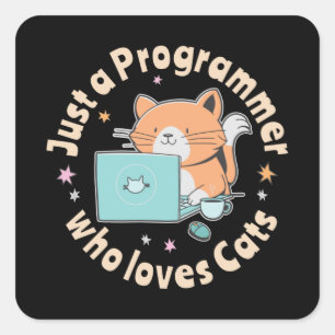 Adesivo Quadrado Apenas um programador que ama gatos