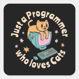 Adesivo Quadrado Apenas um programador que ama gatos