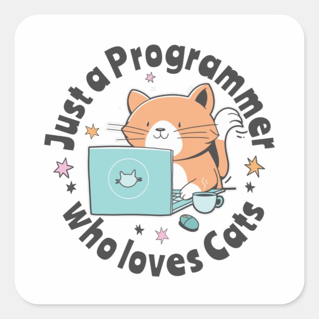 Adesivo Quadrado Apenas um programador que ama gatos (Frente)