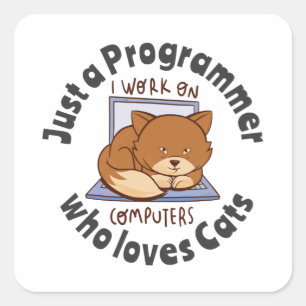 Adesivo Quadrado Apenas um programador que ama gatos