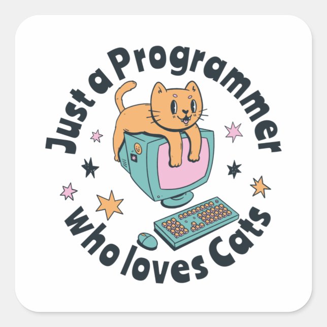 Adesivo Quadrado Apenas um programador que ama gatos (Frente)