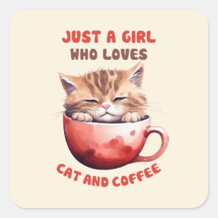 Adesivo Quadrado Apenas uma garota que ama gatos e café (2)