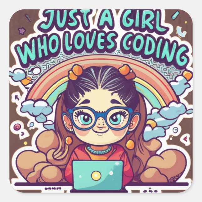 Adesivo Quadrado Apenas Uma Menina Que Adora Codificar Geeks Codifi (Frente)