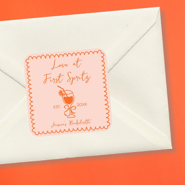 Adesivo Quadrado Aperol Spritz Playful Chic Hand Drawn Bachelorette (Aperol Spritz Playful Chic Hand Drawn Bachelorette Square Sticker)