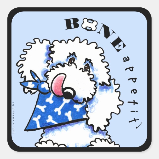 Adesivo Quadrado Apetite Óssea De Cão! Gourmet Pet Comidas Aço Azul (Frente)